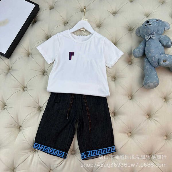 sets set children's boys summer round neck short sleeve comfortable denim pants two-piece, White
sets set children's boys summer round neck short sleeve comfortable denim pants two-piece, White