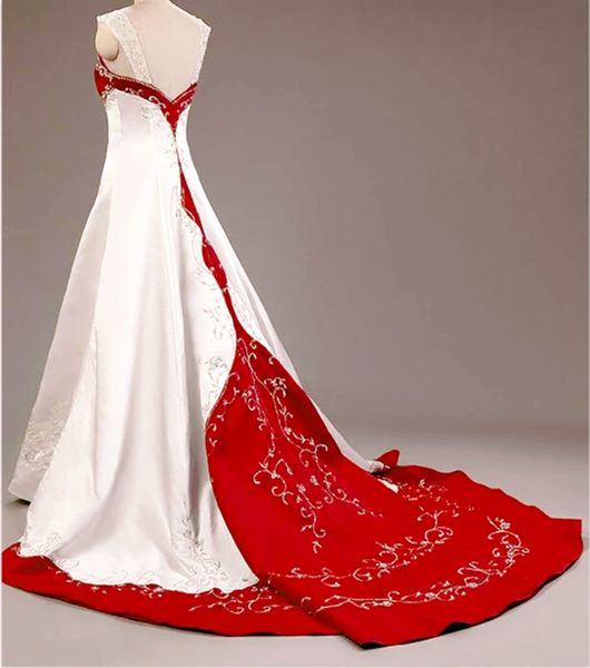 designer white and red wedding dress silver embroidered satin bridal gowns vintage a line straps sleeveless country pastrol vestido de novia
designer white and red wedding dress silver embroidered satin bridal gowns vintage a line straps sleeveless country pastrol vestido de novia
