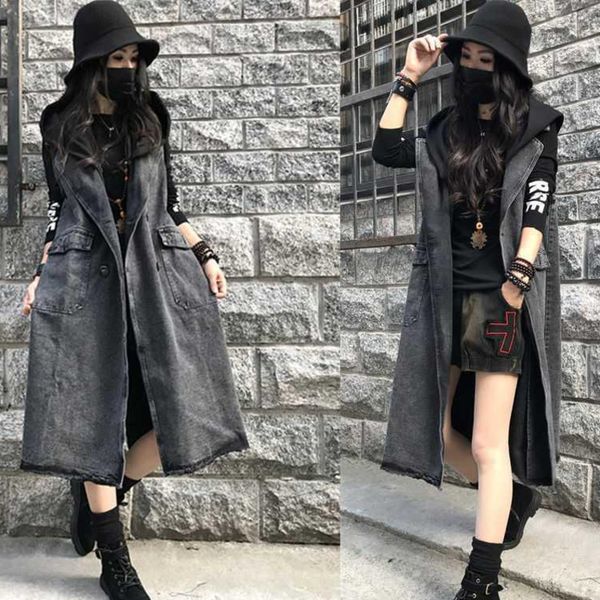 women's vests spring fashion womens black denim vest vintage punk style waistcoat female pocket long streetwear vest coat 221202, Black;white
women's vests spring fashion womens black denim vest vintage punk style waistcoat female pocket long streetwear vest coat 221202, Black;white