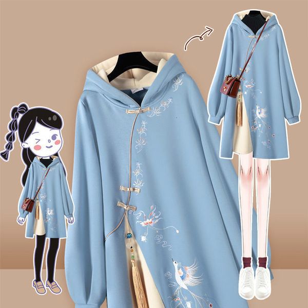 women's jackets chinese style hoodies stitching vestido cheongsam oversized embroidery sweatshirt dress spring women buckle thick dress, Black;brown
women's jackets chinese style hoodies stitching vestido cheongsam oversized embroidery sweatshirt dress spring women buckle thick dress, Black;brown