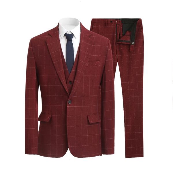 men's suits blazers burgundy mens plaid suit 3 piece tweed tuxedos blazer formal business groomsmen for wedding blazer vest pants 22120, White;black 
men's suits blazers burgundy mens plaid suit 3 piece tweed tuxedos blazer formal business groomsmen for wedding blazer vest pants 22120, White;black