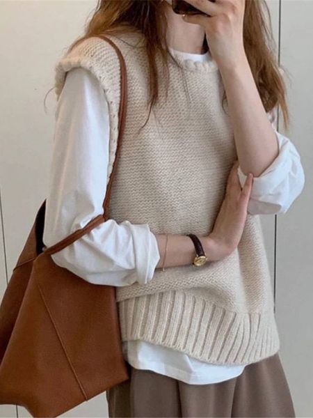 women's vests korean sweater vest women oneck solid autumn fashionable female leisure knitwear preppy style loose soft sweaters 221202, Black;white
women's vests korean sweater vest women oneck solid autumn fashionable female leisure knitwear preppy style loose soft sweaters 221202, Black;white
