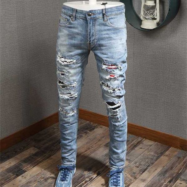 men's jeans patches detail biker fit men slim motorcycle for mens vintage distressed denim jean pantsm955bshl, Blue
men's jeans patches detail biker fit men slim motorcycle for mens vintage distressed denim jean pantsm955bshl, Blue