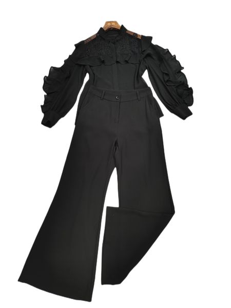 2022 early autumn small stand collar lace splice flare pants new pullover, White
2022 early autumn small stand collar lace splice flare pants new pullover, White