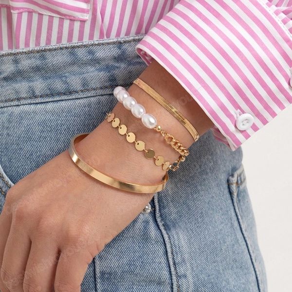 imitation pearl sequin chain bracelets set for women trendy gold color metal open cuff bangles couple jewelry, Golden;silver
imitation pearl sequin chain bracelets set for women trendy gold color metal open cuff bangles couple jewelry, Golden;silver