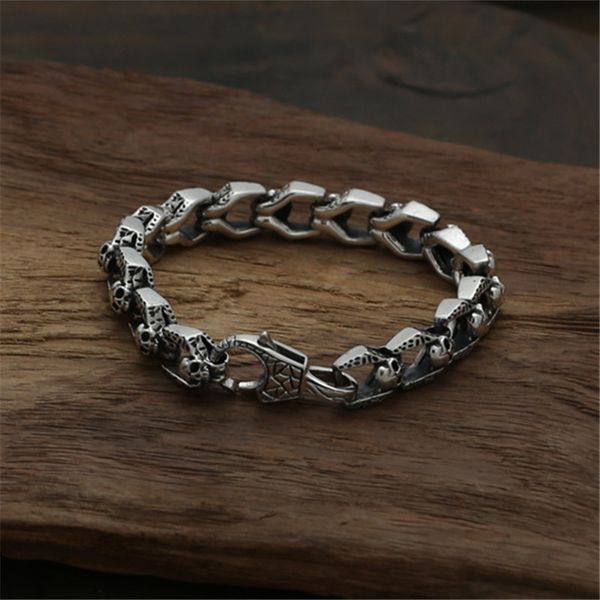 chain bracelets 925 sterling silver 20 cm textured skull links antique gothic punk vintage handmade chains bracelet fashion jewelry accessor, Black
chain bracelets 925 sterling silver 20 cm textured skull links antique gothic punk vintage handmade chains bracelet fashion jewelry accessor, Black