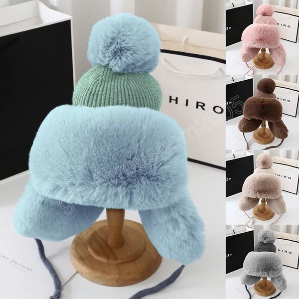 winter faux fur hats thicken plush pompom hat solid color ears protection caps outdoor warm windproof hat fashion ski cap, Blue;gray
winter faux fur hats thicken plush pompom hat solid color ears protection caps outdoor warm windproof hat fashion ski cap, Blue;gray