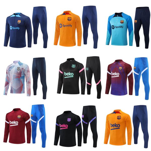 21/22/23 barcelona football tracksuits soccer jerseys ansu fati lewandowski men and kids barca football tracksuit set pedri gavi long sleeve, Black