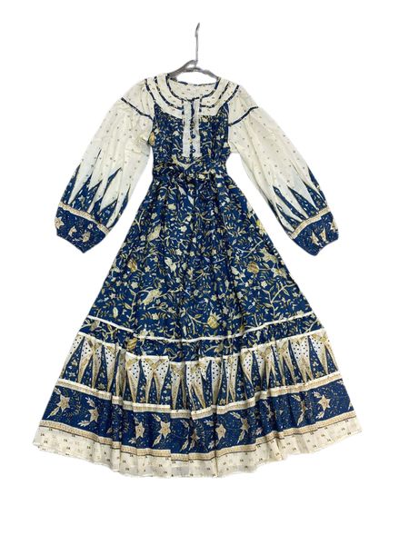 new round neck button print blue contrast skirt with belt lantern bubble sleeve dress, Black;gray
new round neck button print blue contrast skirt with belt lantern bubble sleeve dress, Black;gray