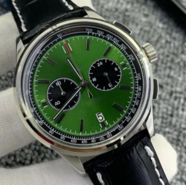 men's quartz watch chronograph right hand premier 42mm silver stainless steel green dial leather strap luxury watch master design chris, Slivery;brown
men's quartz watch chronograph right hand premier 42mm silver stainless steel green dial leather strap luxury watch master design chris, Slivery;brown