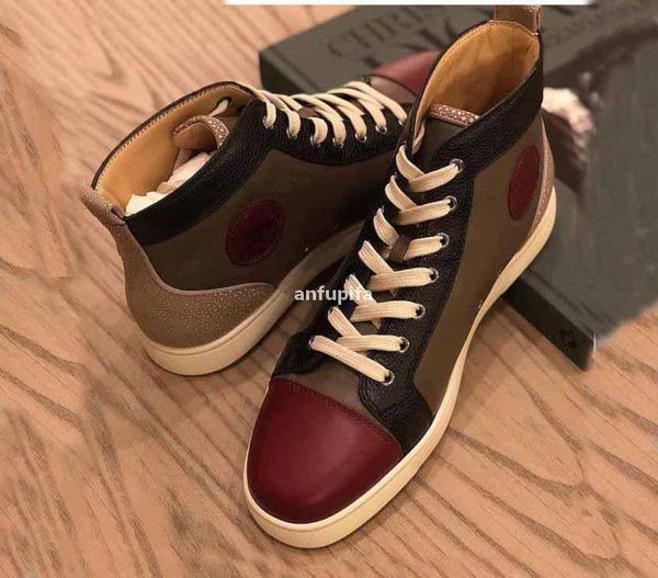 red bottomed christians men's spiked sneaker shoes brand spikes orlato flat brwon genuine leathers rivets shoe low walking flats t zvp, Black
red bottomed christians men's spiked sneaker shoes brand spikes orlato flat brwon genuine leathers rivets shoe low walking flats t zvp, Black