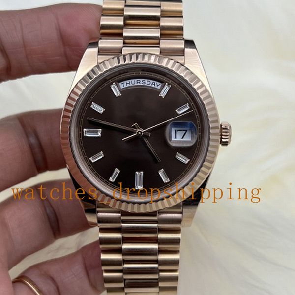 watches v5 40mm ice diamond scale rose gold fluted bezel oyster steel automatic mechanical movement sapphire glass president stainless mens, Slivery;brown
watches v5 40mm ice diamond scale rose gold fluted bezel oyster steel automatic mechanical movement sapphire glass president stainless mens, Slivery;brown