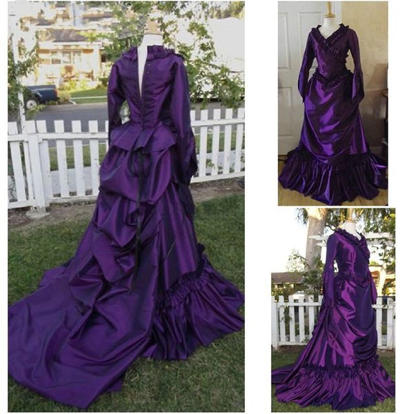 purple gothic prom dresses bustle victorian v-neck long sleeves satin masquerade ball gown walking evening dress women special occasion wear, Black
purple gothic prom dresses bustle victorian v-neck long sleeves satin masquerade ball gown walking evening dress women special occasion wear, Black