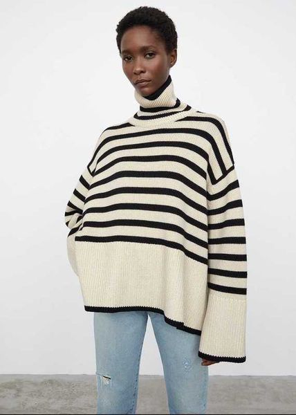 women's sweaters women s sweater stripe high-necked pullover tpoi, White;black