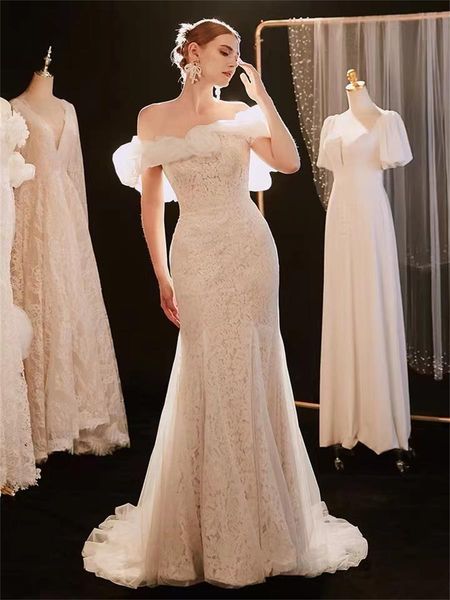 french style light gauze one shoulder simple mermaid lace evening party dress fn4404, Black
french style light gauze one shoulder simple mermaid lace evening party dress fn4404, Black