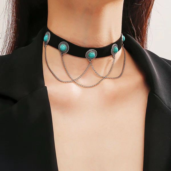 vintage wide black leather punk choker necklace for women link chain gemstone collar necklaces, Golden;silver
vintage wide black leather punk choker necklace for women link chain gemstone collar necklaces, Golden;silver