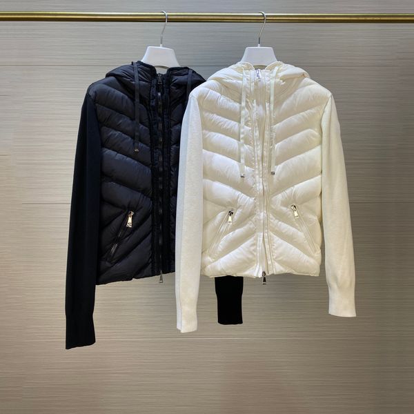 women's down parkas winter jacket wool knitted patchwork down twill slim hooded women's 221205, Black