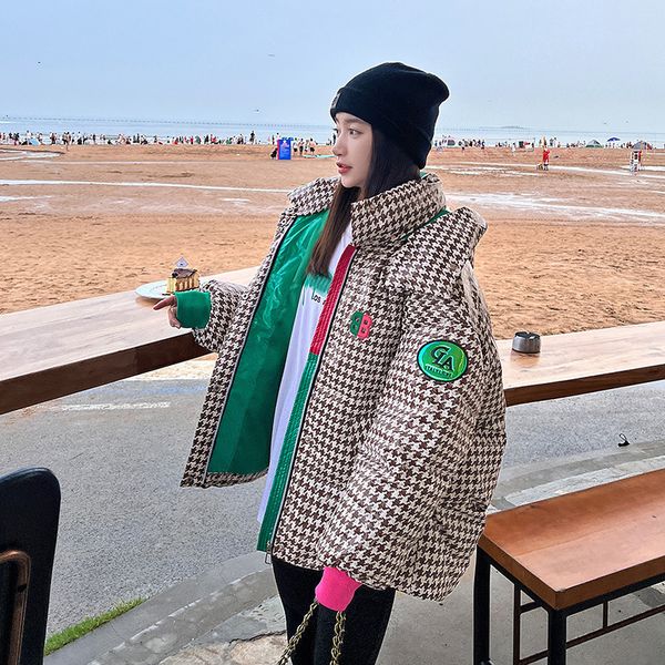 women's down parkas winter cotton jacket women hooded thousand bird check color contrast loose woman short s 221205, Black
women's down parkas winter cotton jacket women hooded thousand bird check color contrast loose woman short s 221205, Black