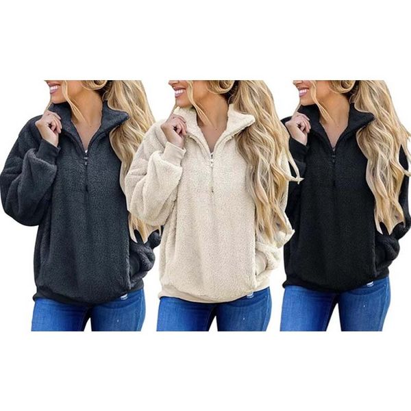 women's long sleeve jackets contrast color zipper sherpa pile pullover fleece sweatshirt, Black;brown
women's long sleeve jackets contrast color zipper sherpa pile pullover fleece sweatshirt, Black;brown