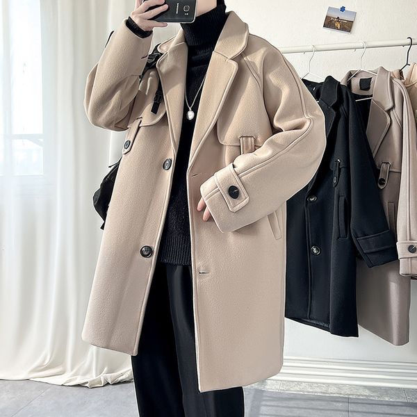 men's wool blends winter thickened woolen coat men warm fashion oversized long woolen coat men korean loose thick woolen trench coat me, Black
men's wool blends winter thickened woolen coat men warm fashion oversized long woolen coat men korean loose thick woolen trench coat me, Black