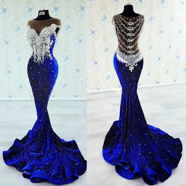 blue beaded mermaid backless prom dresses sheer bateau neck sequined velvet evening gowns sweep train appliqued formal dress, Black
blue beaded mermaid backless prom dresses sheer bateau neck sequined velvet evening gowns sweep train appliqued formal dress, Black