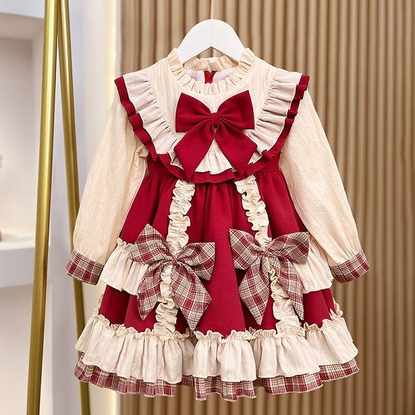rlolita childrens princess autumn and winter collar long sleeve2022 new style girls lovely pure red plaid bow lace chic plus cashmere dress, Red;yellow
rlolita childrens princess autumn and winter collar long sleeve2022 new style girls lovely pure red plaid bow lace chic plus cashmere dress, Red;yellow