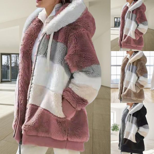 womens jackets autumn winter long sleeve warm women color block zipper fluff hooded coat 221205, Black;brown
womens jackets autumn winter long sleeve warm women color block zipper fluff hooded coat 221205, Black;brown
