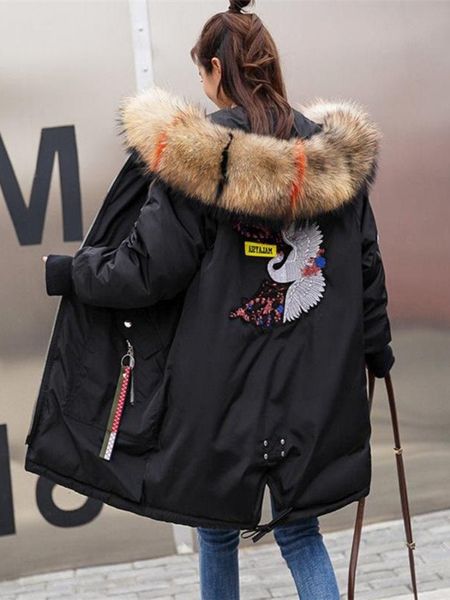 women's down parkas winter women embroidery hooded fur collar loose long coat mujer thick warm casual overcoat fashion black jacket 221
women's down parkas winter women embroidery hooded fur collar loose long coat mujer thick warm casual overcoat fashion black jacket 221