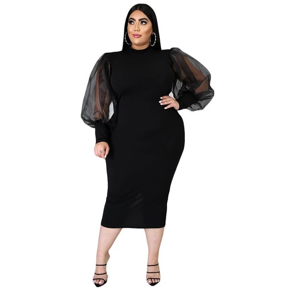 women plus size dresses bodycon elegant lantern long sleeve mesh solid evening party midi dress, Black
women plus size dresses bodycon elegant lantern long sleeve mesh solid evening party midi dress, Black