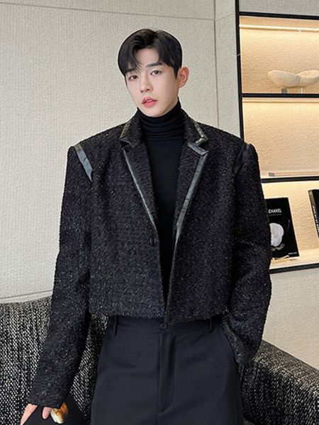 men's down parkas syuhgfa men's wear autumn winter pu leather patchwork short style loose tweed coat single button wool jackets 22, Black
men's down parkas syuhgfa men's wear autumn winter pu leather patchwork short style loose tweed coat single button wool jackets 22, Black