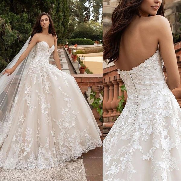 luxury a line wedding dress elegant strapless lace appliques bridal gown vestidos de novia, White
luxury a line wedding dress elegant strapless lace appliques bridal gown vestidos de novia, White