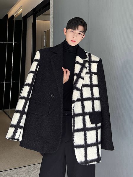men's wool blends syuhgfa korean lapel plaid patchwork lambswool woolen jacket men's wear loose coat autumn winter thickening jack, Black
men's wool blends syuhgfa korean lapel plaid patchwork lambswool woolen jacket men's wear loose coat autumn winter thickening jack, Black