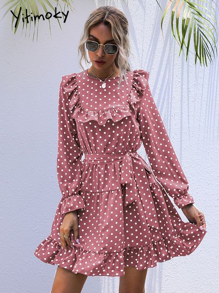 party dresses women dress polka dot oneck summer with belt ruffled above knee casual holiday long sleeve sweet pink clothe 221203, White;black
party dresses women dress polka dot oneck summer with belt ruffled above knee casual holiday long sleeve sweet pink clothe 221203, White;black