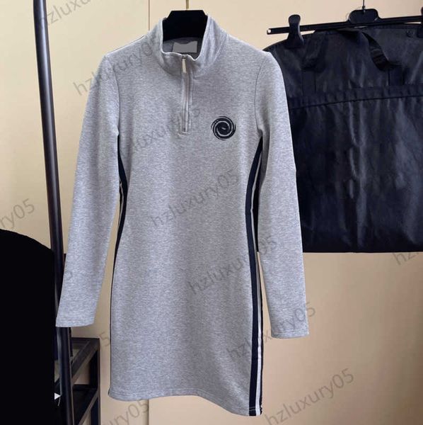 dresses womens designer clothing chest logo contrasting color stripes collect waist slim dress half zipper stand collar long sleeves maxiski, Black;gray
dresses womens designer clothing chest logo contrasting color stripes collect waist slim dress half zipper stand collar long sleeves maxiski, Black;gray