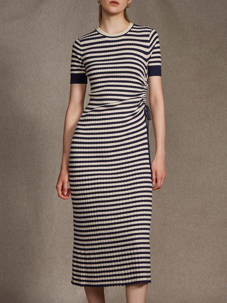 party dresses round neck striped high waist tie pleated shortsleeved slim knitted casual midi dress women 221203, White;black
party dresses round neck striped high waist tie pleated shortsleeved slim knitted casual midi dress women 221203, White;black