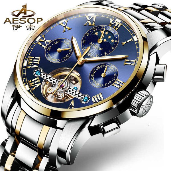 watch wrist aesop iso9000 multifunctional solid stainless steel men's tourbillon automatic mechanical 9039, Slivery;brown
watch wrist aesop iso9000 multifunctional solid stainless steel men's tourbillon automatic mechanical 9039, Slivery;brown