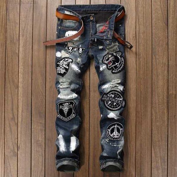men's jeans unique mens distressed pleated tiger badge ripped fashion designer retro washed blue motorcycle straight leg denim pants 00
men's jeans unique mens distressed pleated tiger badge ripped fashion designer retro washed blue motorcycle straight leg denim pants 00