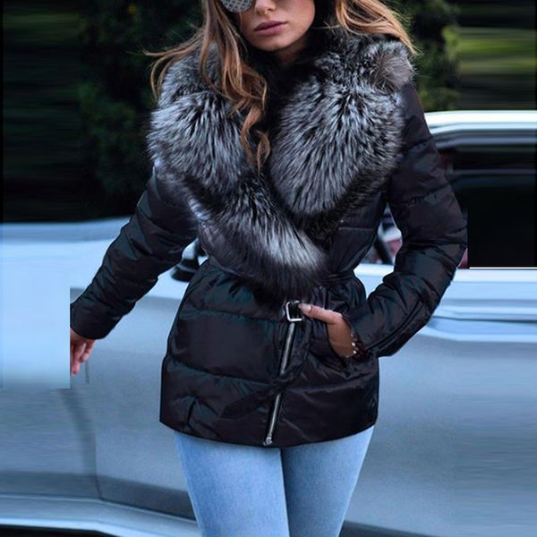 women s down parkas women solid large fur collar zipper slim coat winter fashion lapel bright face pocket cotton jacket ladies warm streetwe, Black
women s down parkas women solid large fur collar zipper slim coat winter fashion lapel bright face pocket cotton jacket ladies warm streetwe, Black