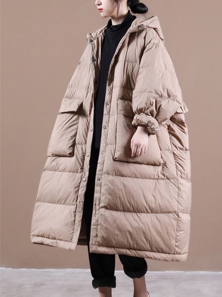 women's down parkas women loose long coat winter retro hooded thicker white duck down warm ladies casual button jacket 221205, Black
women's down parkas women loose long coat winter retro hooded thicker white duck down warm ladies casual button jacket 221205, Black