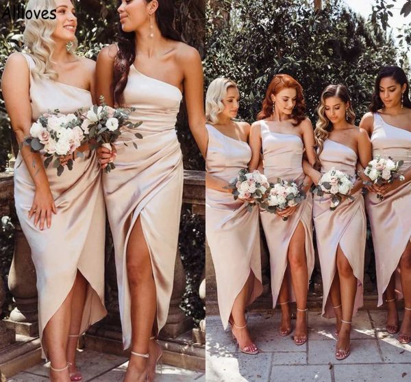 2023 champagne bridesmaid dresses one shoulder satin ankle length front slit beach plus size wedding guest gowns custom made formal evening, White;pink
2023 champagne bridesmaid dresses one shoulder satin ankle length front slit beach plus size wedding guest gowns custom made formal evening, White;pink
