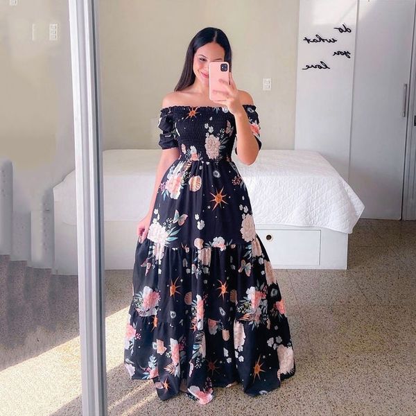 party dresses off the shoulder tube women floral printed ladies elegant slim summer bohemian maxi vestidos 221203, White;black
party dresses off the shoulder tube women floral printed ladies elegant slim summer bohemian maxi vestidos 221203, White;black
