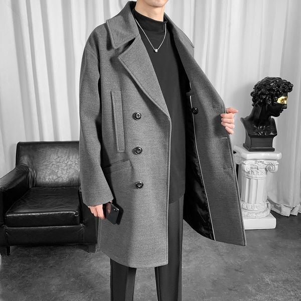 men's wool blends autumn winter woolen coat men's fashion grayblack casual long coat men korean loose oversize windbreaker coat me, Black
men's wool blends autumn winter woolen coat men's fashion grayblack casual long coat men korean loose oversize windbreaker coat me, Black