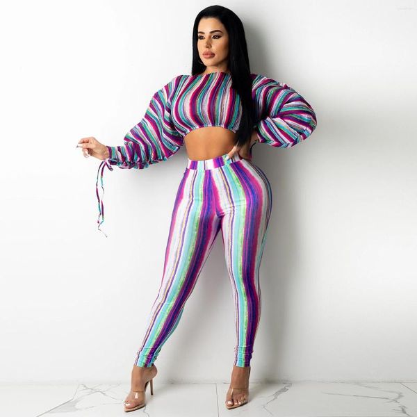 women's two piece pants striped print lantern sleeve set women and matching sets woman fall clothes outfits, White
women's two piece pants striped print lantern sleeve set women and matching sets woman fall clothes outfits, White