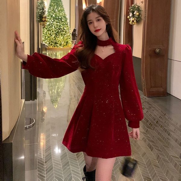 party dresses vintage dress red velvet elegant party mini dress women sequins long sleeve wram ladies casual korean aline dress 221203, White;black
party dresses vintage dress red velvet elegant party mini dress women sequins long sleeve wram ladies casual korean aline dress 221203, White;black