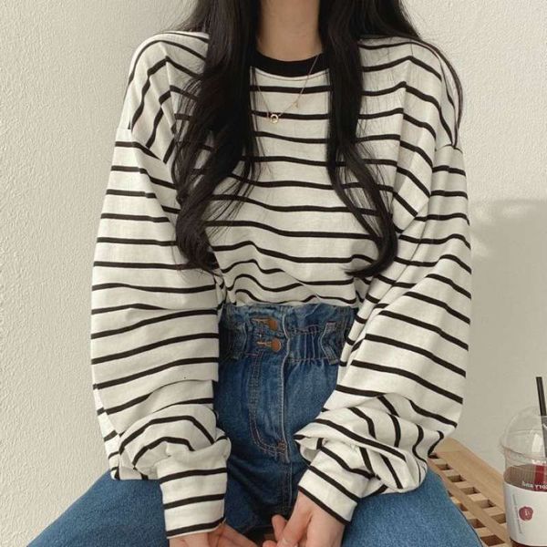 women's hoodies sweatshirts striped long sleeves casual loose pullovers o-neck korean fashion oversized with hood 221205, Black
women's hoodies sweatshirts striped long sleeves casual loose pullovers o-neck korean fashion oversized with hood 221205, Black