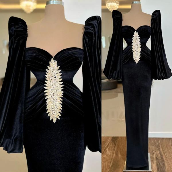2023 black vintage mermaid evening dresses sequins long sleeves crystals beaded velvet designer floor length custom made formal occasion wea, Black;red
2023 black vintage mermaid evening dresses sequins long sleeves crystals beaded velvet designer floor length custom made formal occasion wea, Black;red