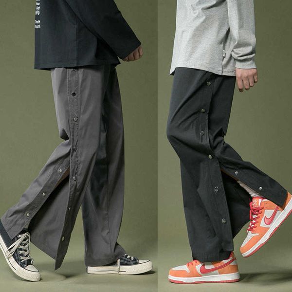 men's pants double side buttons casual cargo pants men 2021 spring streetwear loose pant straight trousers mens pants grey/black t22120
men's pants double side buttons casual cargo pants men 2021 spring streetwear loose pant straight trousers mens pants grey/black t22120