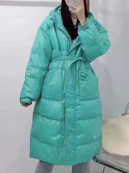 women's down parkas casual waist hooded bread jacket sweet korean simple belt long kneelength straight streetwear 221205, Black
women's down parkas casual waist hooded bread jacket sweet korean simple belt long kneelength straight streetwear 221205, Black