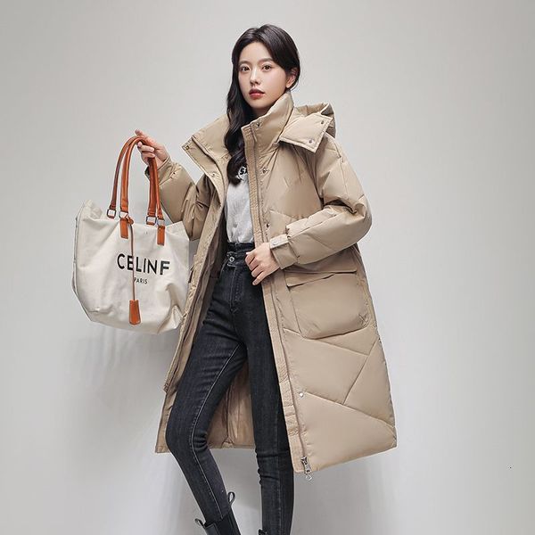 women's down parkas winter white duck jacket medium long loose simple fashion thickened men's and coat lovers 221205, Black
women's down parkas winter white duck jacket medium long loose simple fashion thickened men's and coat lovers 221205, Black