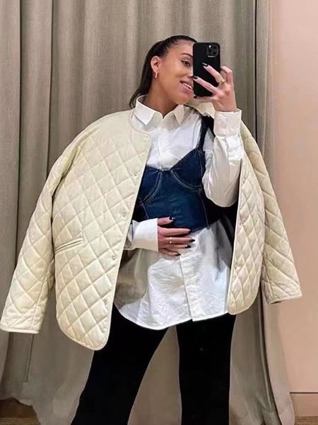 women's down parkas women o neck pure color diamond plaid oversized cotton coat 221205, Black
women's down parkas women o neck pure color diamond plaid oversized cotton coat 221205, Black